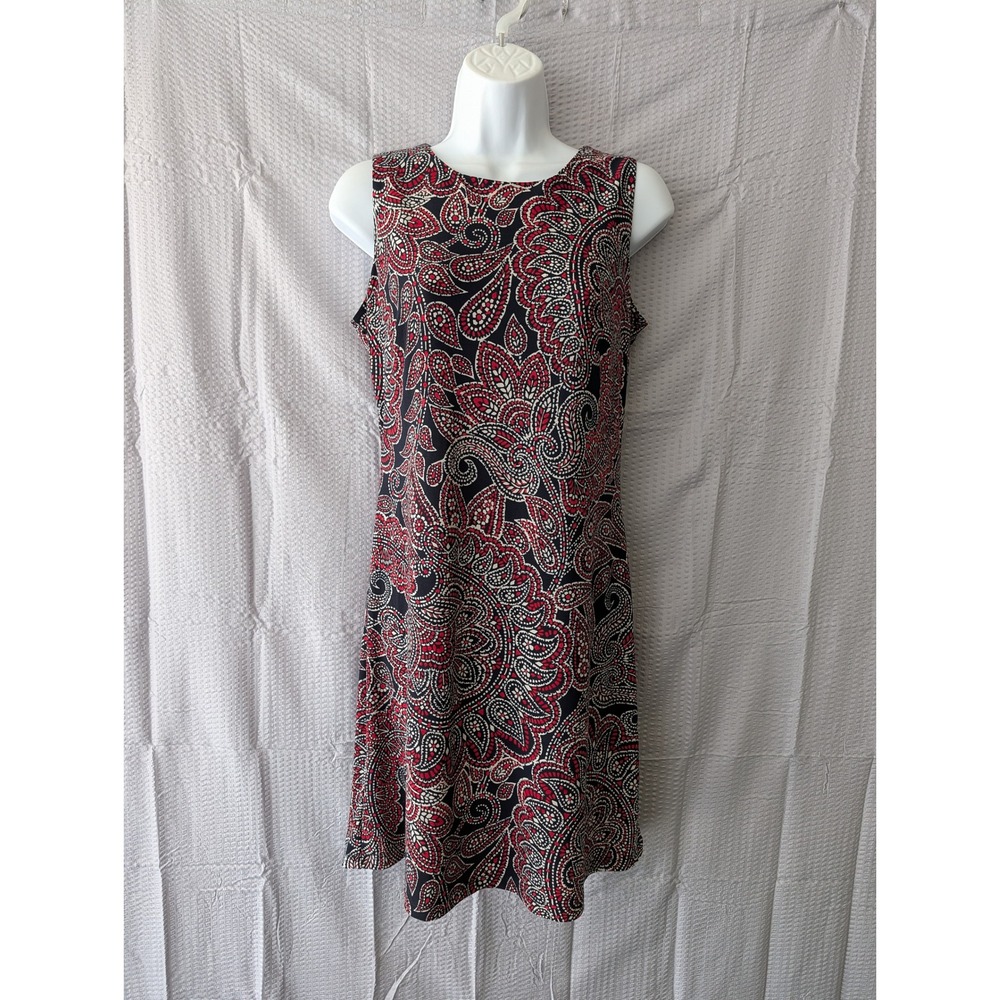 Tommy Hilfiger Womens Red Navy Blue Paisley Sleeveless Sheath Dress Size 4